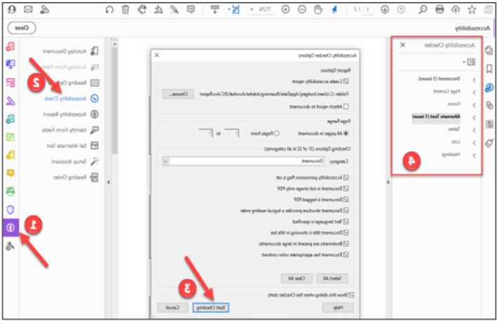 Steps to check accessibility in Adobe Acrobat.