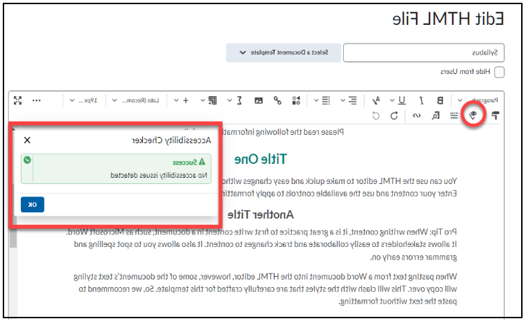 Checking Accessiblity in D2L's HTML Editor